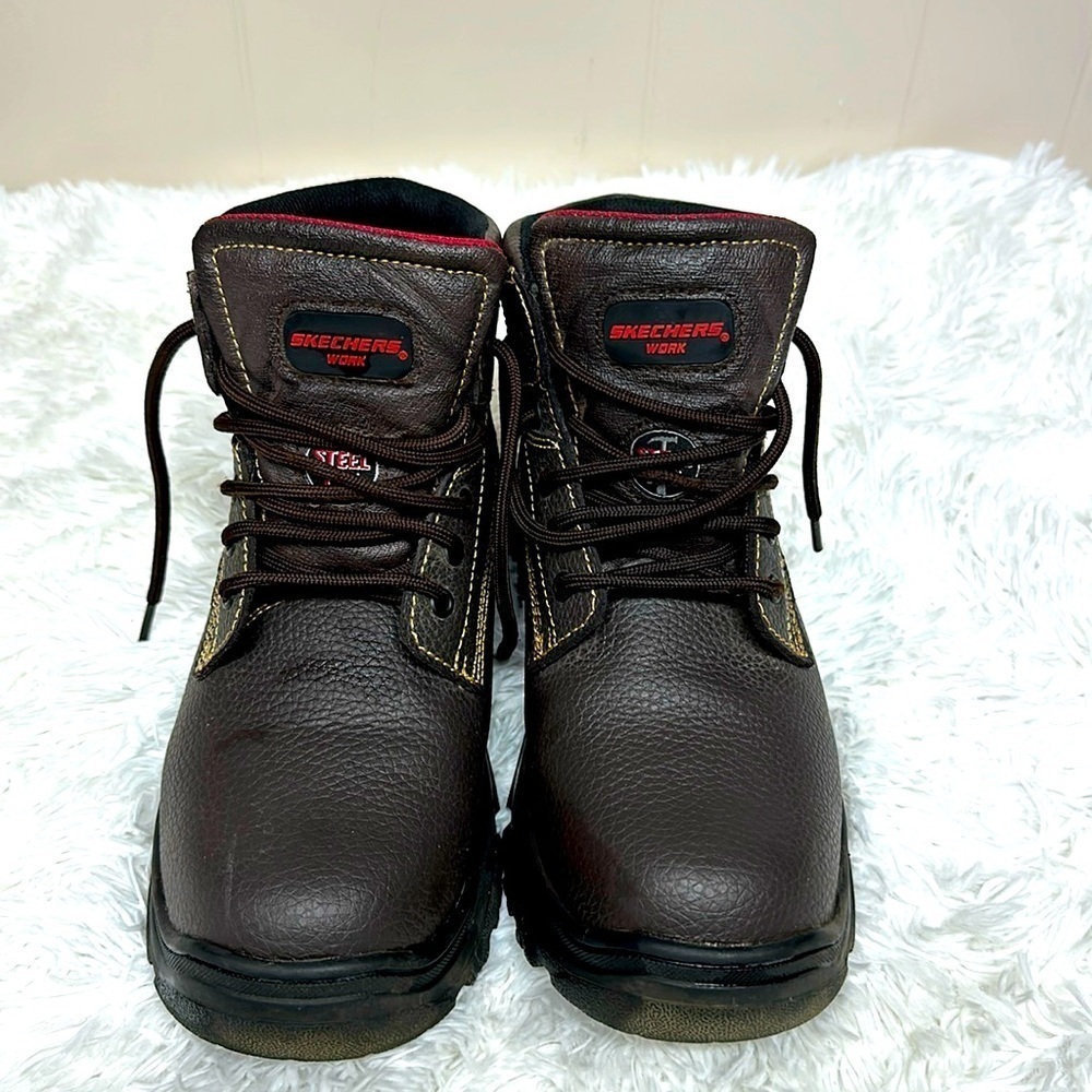 Skechers Men's Burgin Tarlac Steel Toe Work Boot Style 77143 BRN Excellent Cond